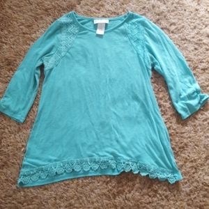 Teal shirt with lace detail